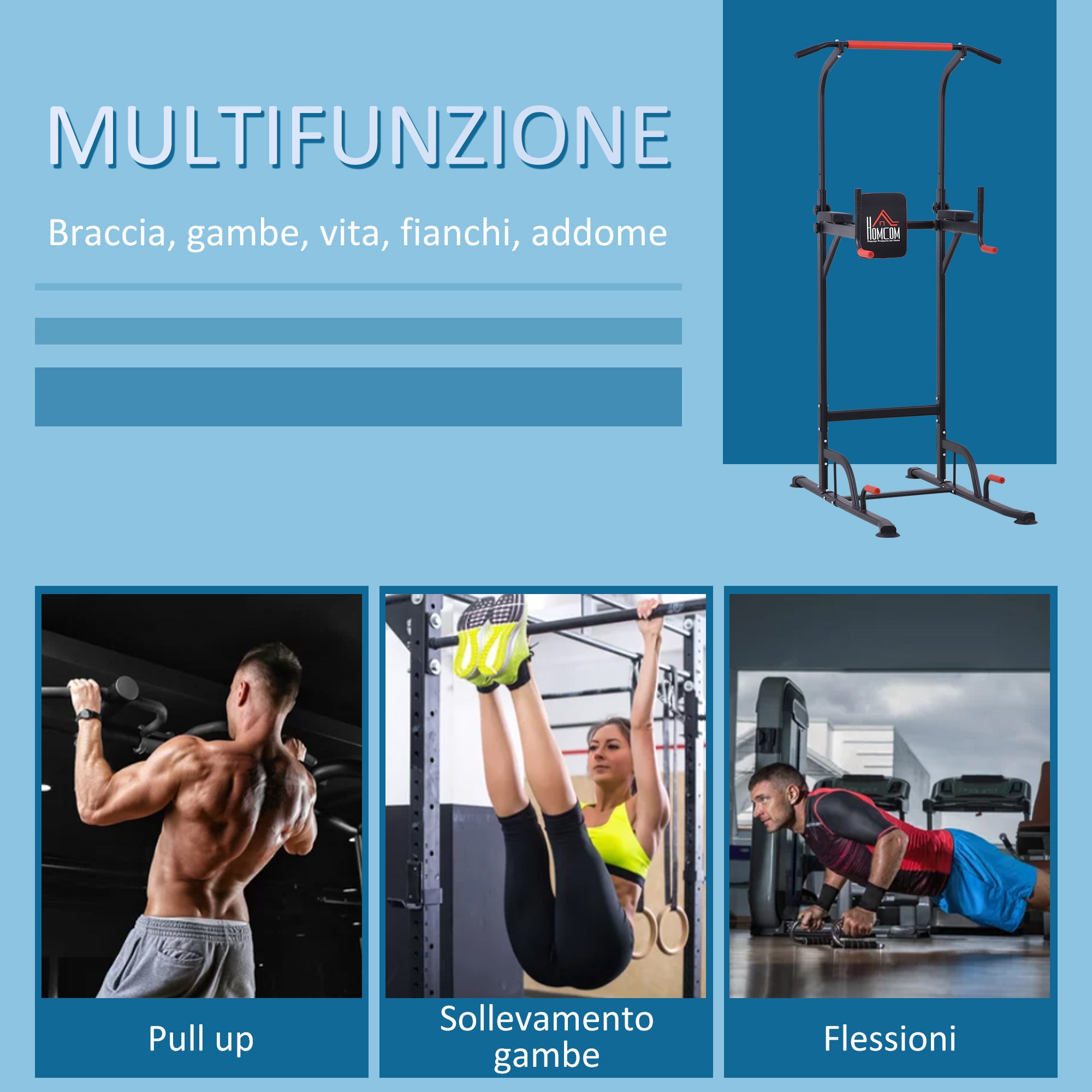 Easycomfort Barra per Trazioni Power Tower Stazione Fitness Multifunzione Regolabile 189-239cm in Acciaio Nero Rosso
