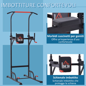 Easycomfort Barra per Trazioni Power Tower Stazione Fitness Multifunzione Regolabile 189-239cm in Acciaio Nero Rosso