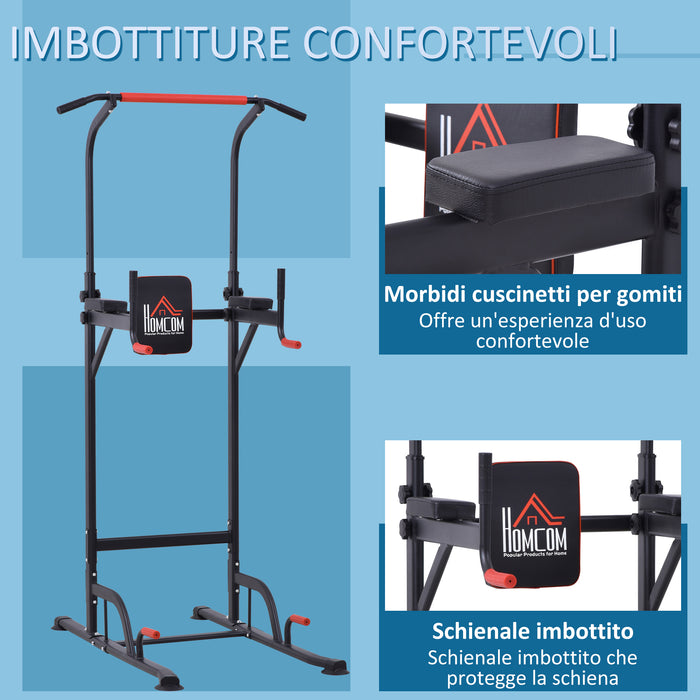 Easycomfort Barra per Trazioni Power Tower Stazione Fitness Multifunzione Regolabile 189-239cm in Acciaio Nero Rosso