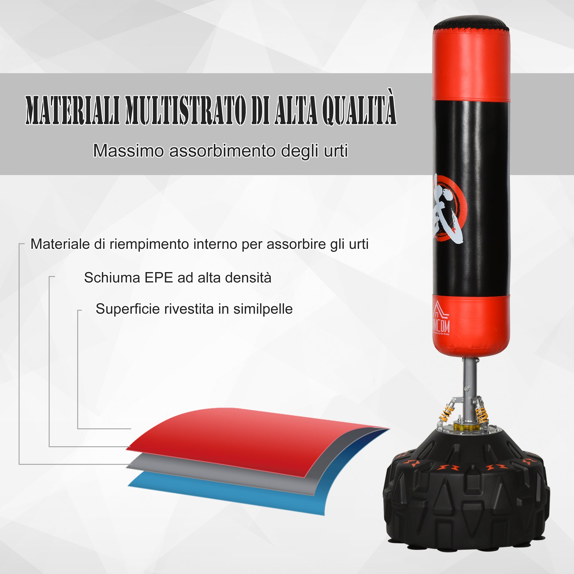 Easycomfort Sacco Boxe da Terra con Supporto per Allenamento Professionale a Casa o in Palestra, Nero e Rosso, ?60 x 180 cm