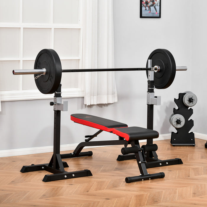 Easycomfort Set 2 Rack Porta Bilanciere in Acciaio, 2 Ganci con Altezza Regolabile, Capacità 150kg, 55x57x105-170cm, Nero
