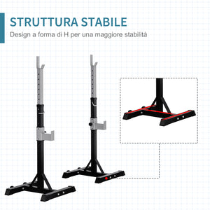 Easycomfort Set 2 Rack Porta Bilanciere in Acciaio, 2 Ganci con Altezza Regolabile, Capacità 150kg, 55x57x105-170cm, Nero