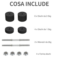 Easycomfort Set Manubri Palestra 30kg (8x2.5kg, 4x1.5kg), Pesi Palestra con 12 Dischi da 1.5kg, 2.5kg, ?25mm, per Allenamento a Casa