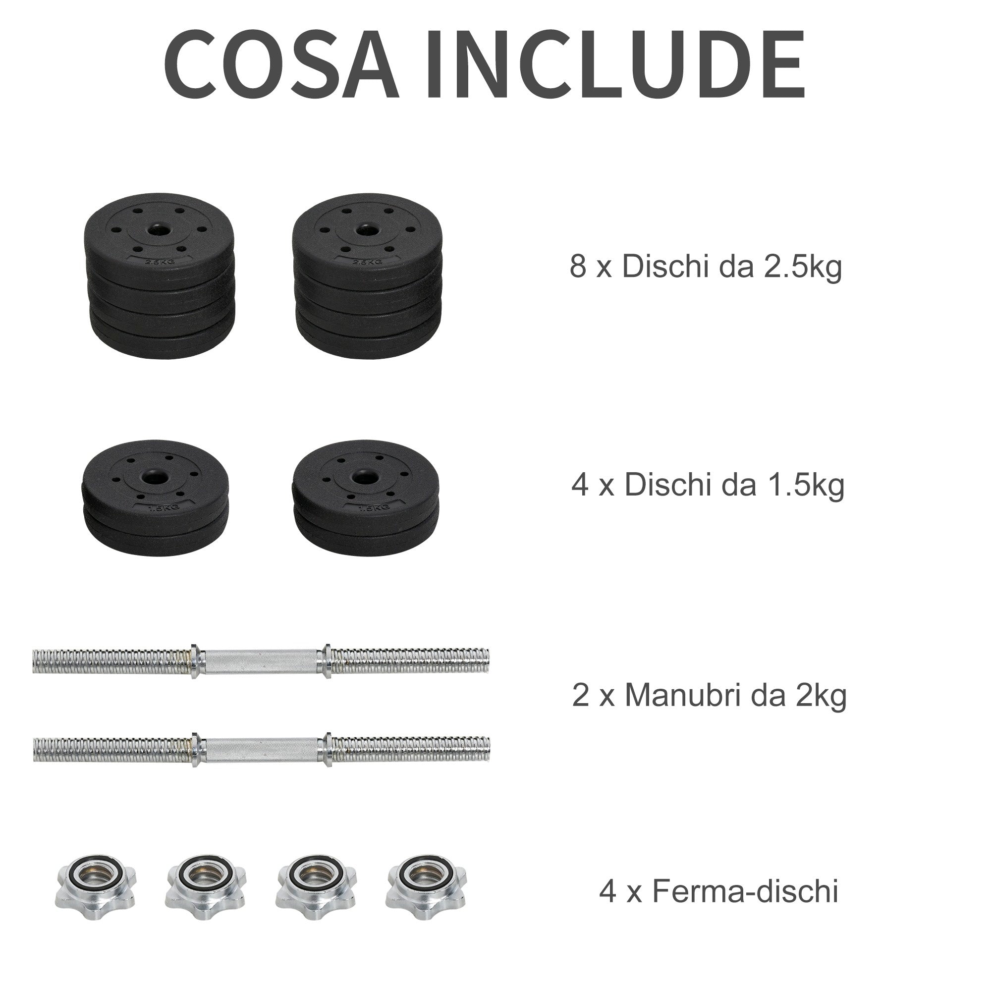 Easycomfort Set Manubri Palestra 30kg (8x2.5kg, 4x1.5kg), Pesi Palestra con 12 Dischi da 1.5kg, 2.5kg, ?25mm, per Allenamento a Casa