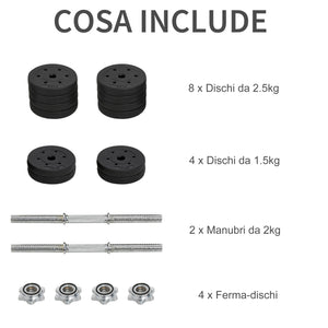Easycomfort Set Manubri Palestra 30kg (8x2.5kg, 4x1.5kg), Pesi Palestra con 12 Dischi da 1.5kg, 2.5kg, ?25mm, per Allenamento a Casa