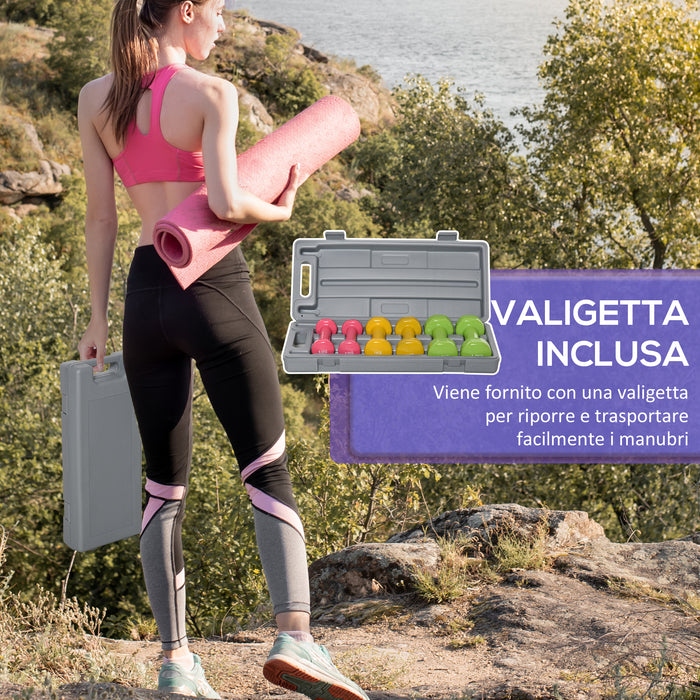 Easycomfort Set Manubri Pesi per Braccia con Valigetta, 6 Manubri da 0.5kg 1kg 1.5kg Acciaio e Rivestimento PU, Rosso Giallo e Verde