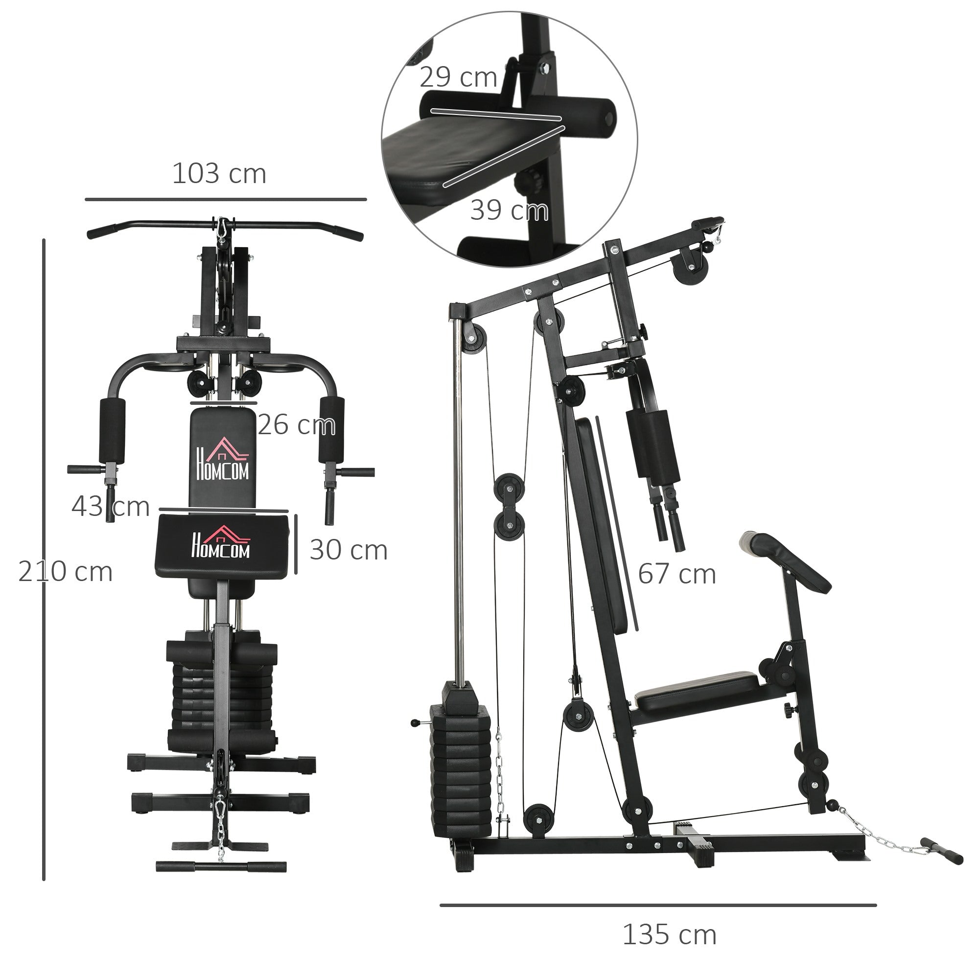 Easycomfort Stazione Fitness Multifunzione Power Tower con Pesi fino 45kg e Panca Imbottita, 135x103x210cm