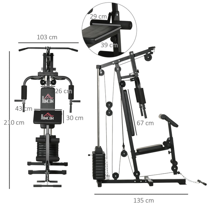 Easycomfort Stazione Fitness Multifunzione Power Tower con Pesi fino 45kg e Panca Imbottita, 135x103x210cm