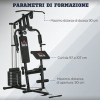 Easycomfort Stazione Fitness Multifunzione Power Tower con Pesi fino 45kg e Panca Imbottita, 135x103x210cm