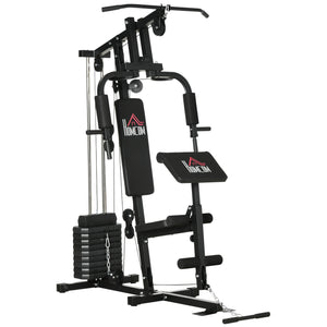 Easycomfort Stazione Fitness Multifunzione Power Tower con Pesi fino 45kg e Panca Imbottita, 135x103x210cm