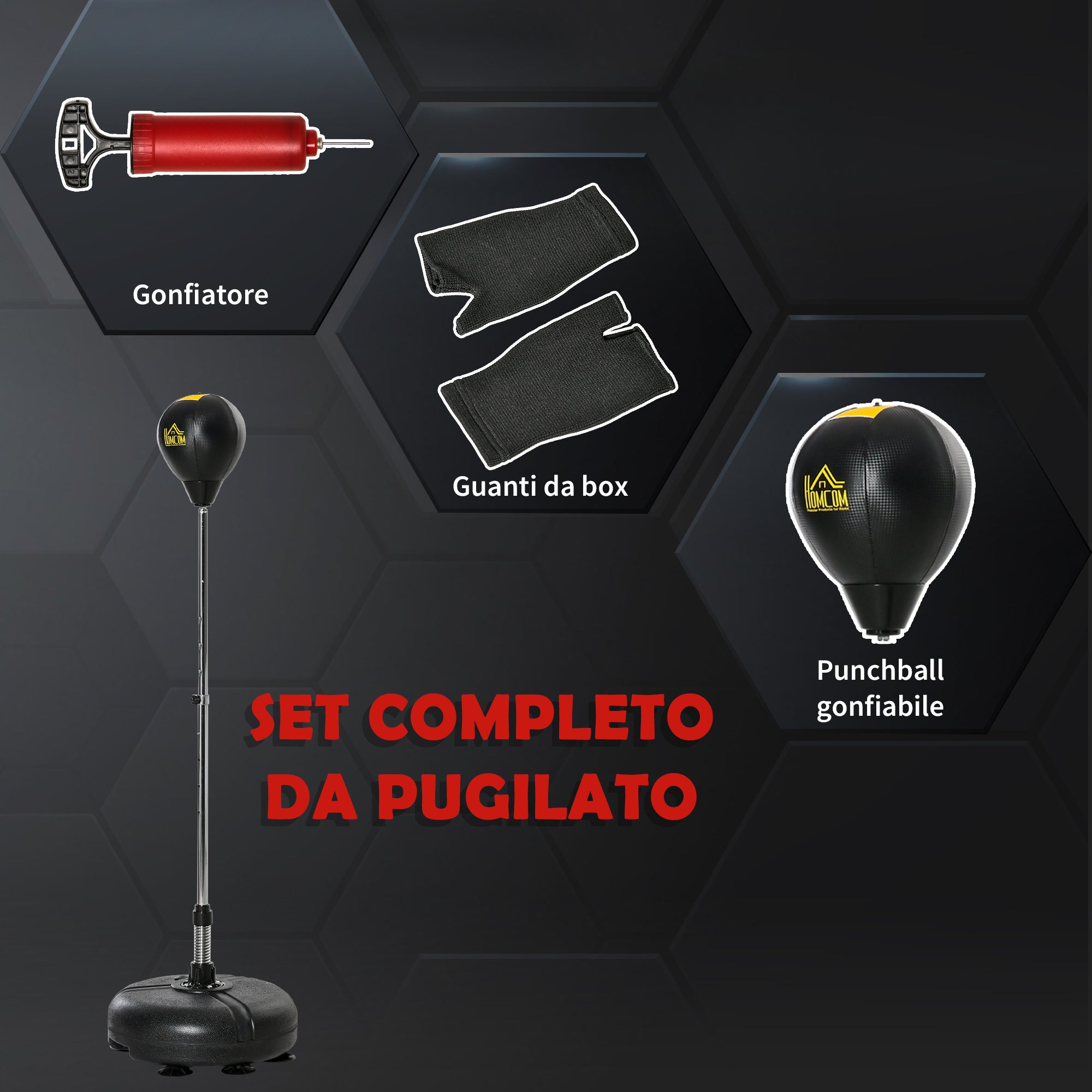 Easycomfort Sacco da Boxe ad Altezza Regolabile, Guanti Inclusi, in PE e Metallo, 45x45x133-151cm, Oro