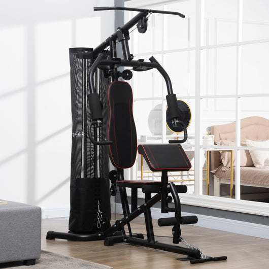 Easycomfort Stazione Fitness con Pesi da 45kg in Acciaio per Allenamento a Casa, 170x104x205cm, Nero