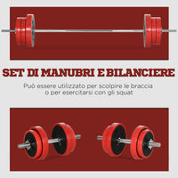 Easycomfort Set Bilanciere e Dischi 65kg totali per Workout in Casa, in Metallo, Sabbia di Ferro e Gomma, Rosso