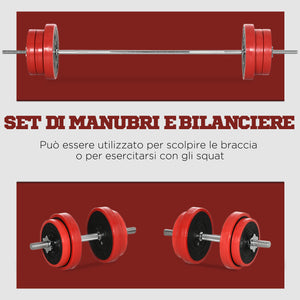 Easycomfort Set Bilanciere e Dischi 65kg totali per Workout in Casa, in Metallo, Sabbia di Ferro e Gomma, Rosso