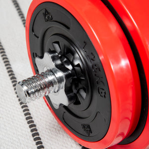 Easycomfort Set Bilanciere e Dischi 65kg totali per Workout in Casa, in Metallo, Sabbia di Ferro e Gomma, Rosso