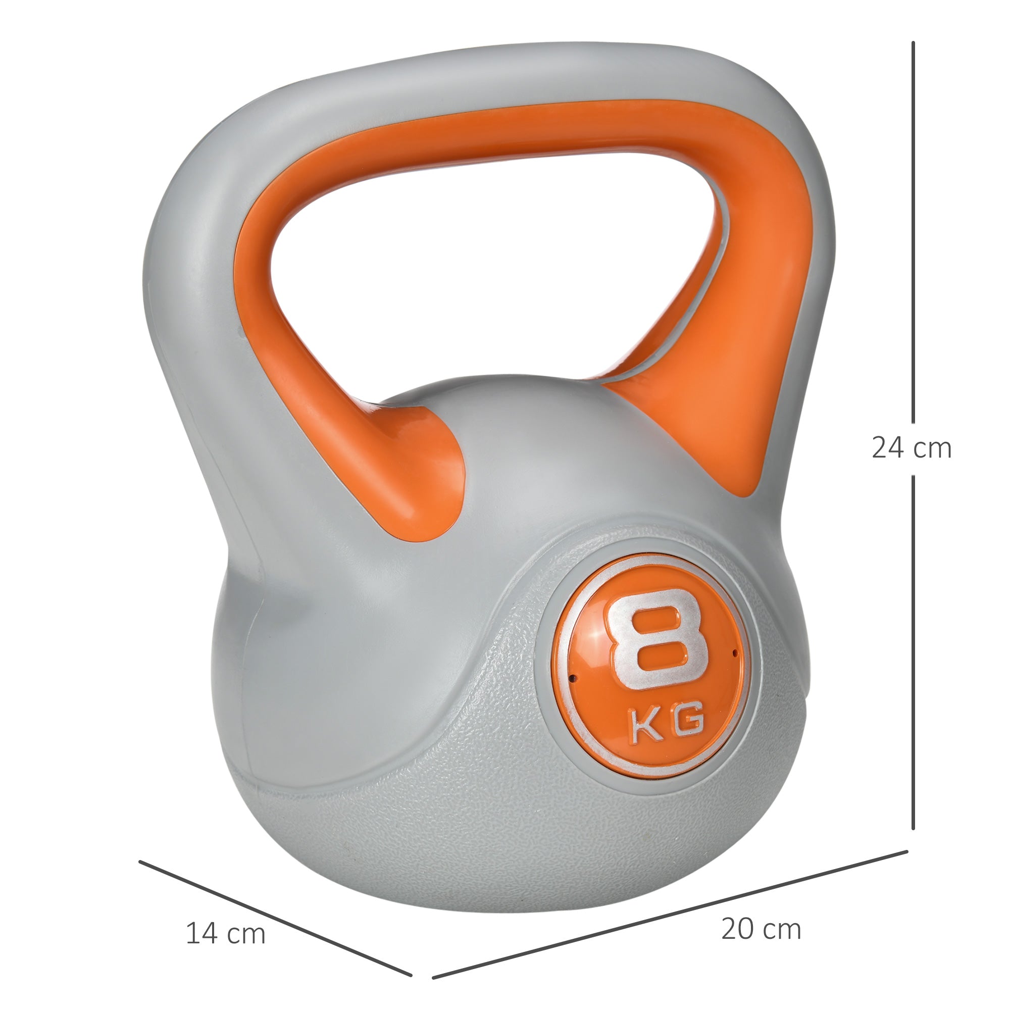 Easycomfort Kettlebell 8kg in PU e Sabbia con Base Piatta e Impugnatura per Stacchi, Squat e Sollevamenti, 20x14x24 cm, Arancione