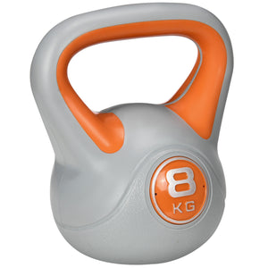 Easycomfort Kettlebell 8kg in PU e Sabbia con Base Piatta e Impugnatura per Stacchi, Squat e Sollevamenti, 20x14x24 cm, Arancione