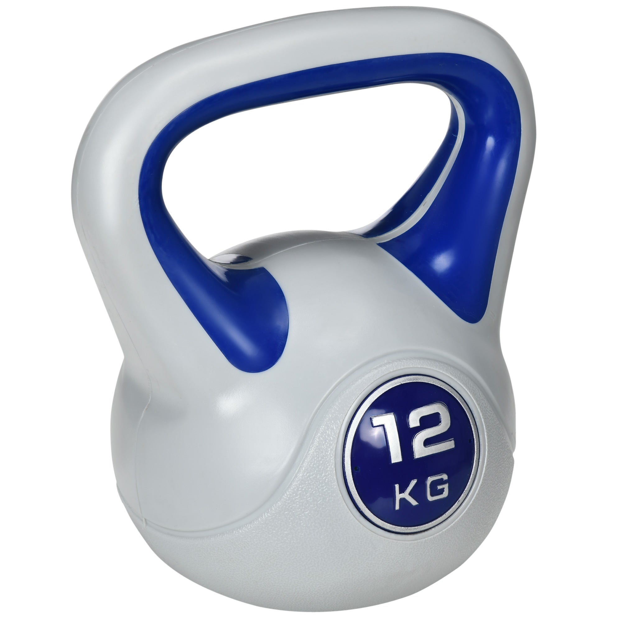Easycomfort Kettlebell 12kg in PU e Sabbia con Base Piatta e Impugnatura per Stacchi, Squat e Sollevamenti, 24x17x28 cm, Blu