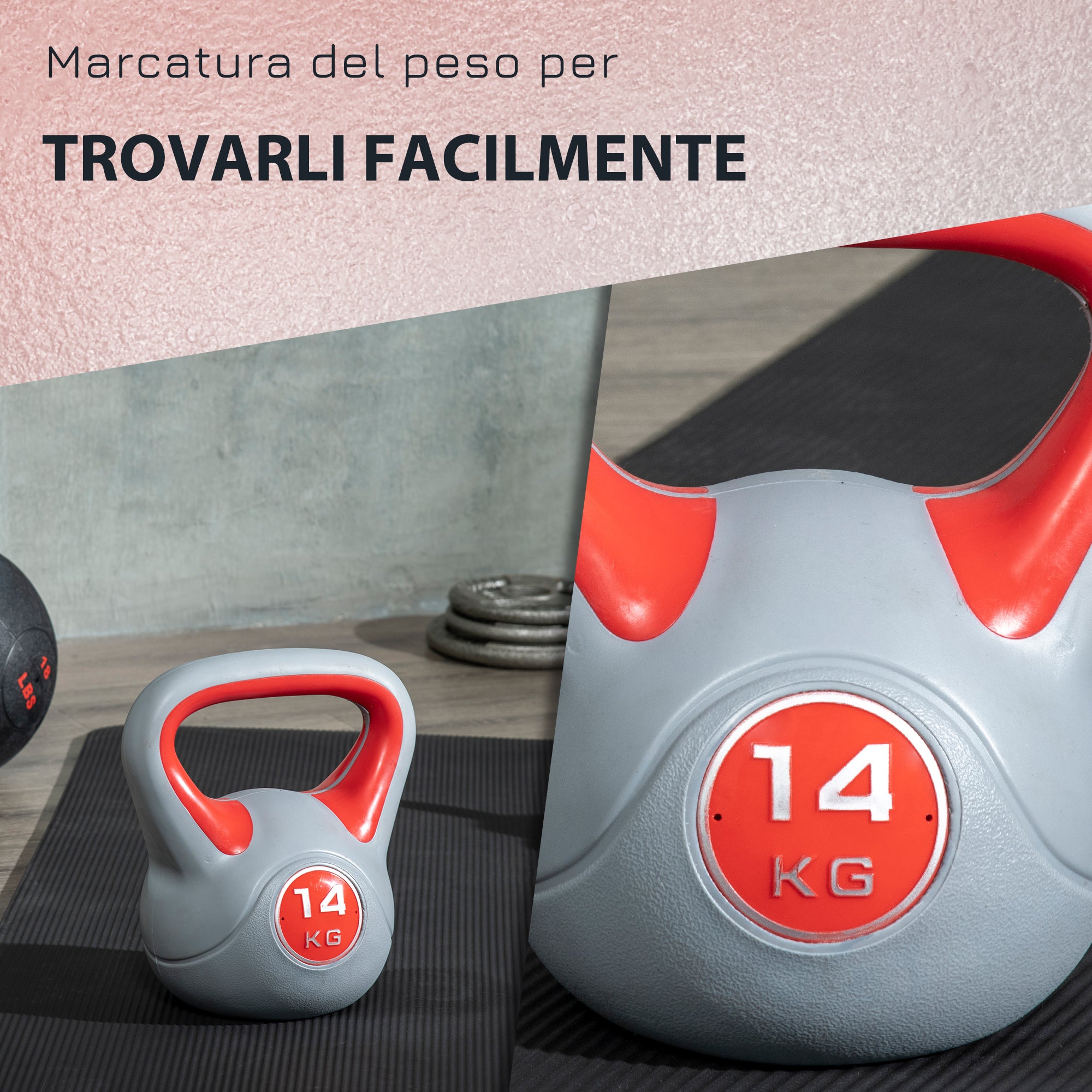 Easycomfort Kettlebell 14kg in PU e Sabbia con Base Piatta e Impugnatura per Stacchi, Squat e Sollevamenti, 26x18x32 cm, Rosso