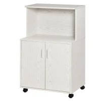 Mobile Cucina Multiuso con Ruote, Armadietto e Ripiano per Microonde, Credenza Alta in Legno Truciolare, 60.4x40.3x97cm Bianco