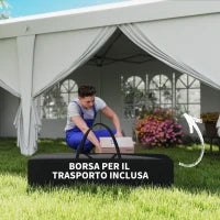 Gazebo 6x3 m Pieghevole da Giardino a 6 Pareti in Acciaio e tessuto Oxford con Funi e Picchetti, Bianco