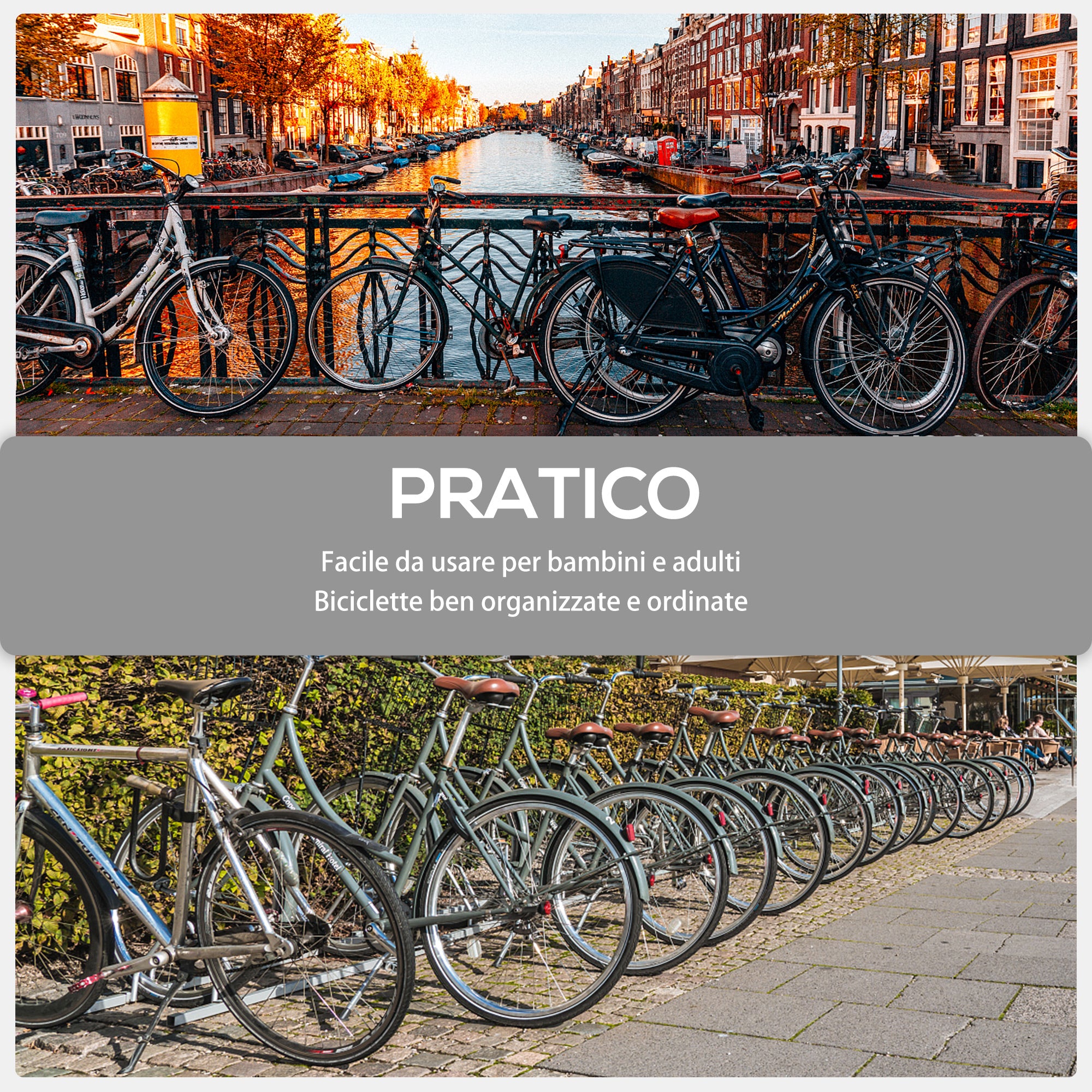 Easycomfort Rastrelliera Portabiciclette Parcheggio per 6 Biciclette in Acciaio, 179x33x27 cm, Nero