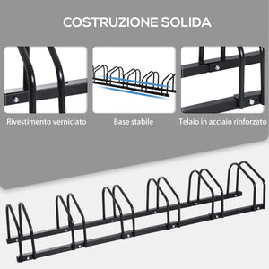 Easycomfort Rastrelliera Portabiciclette Parcheggio per 6 Biciclette in Acciaio, 179x33x27 cm, Nero