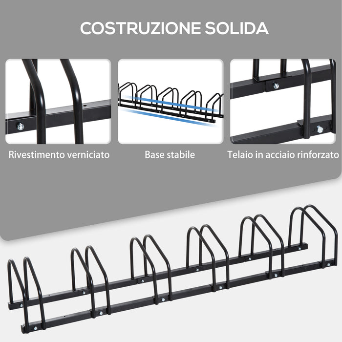 Easycomfort Rastrelliera Portabiciclette Parcheggio per 6 Biciclette in Acciaio, 179x33x27 cm, Nero
