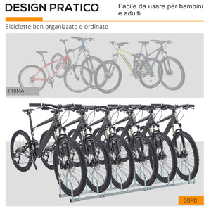 Easycomfort Rastrelliera Portabiciclette Parcheggio per 6 Biciclette in Acciaio, 179x33x27 cm, Argento