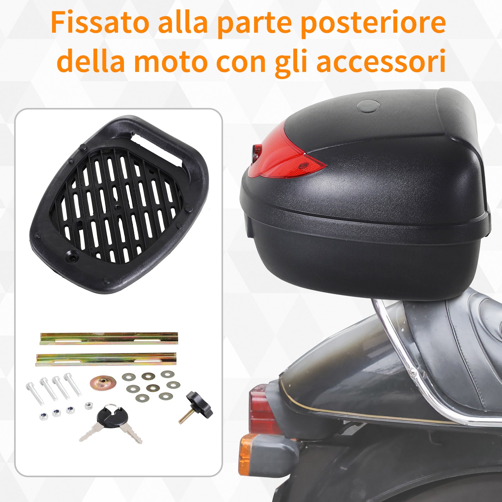 EasyComfort Baule Bauletto per Moto Motorini Scooter Posteriore Universale in Plastica 40 x 38 x 28cm Nero, 24L