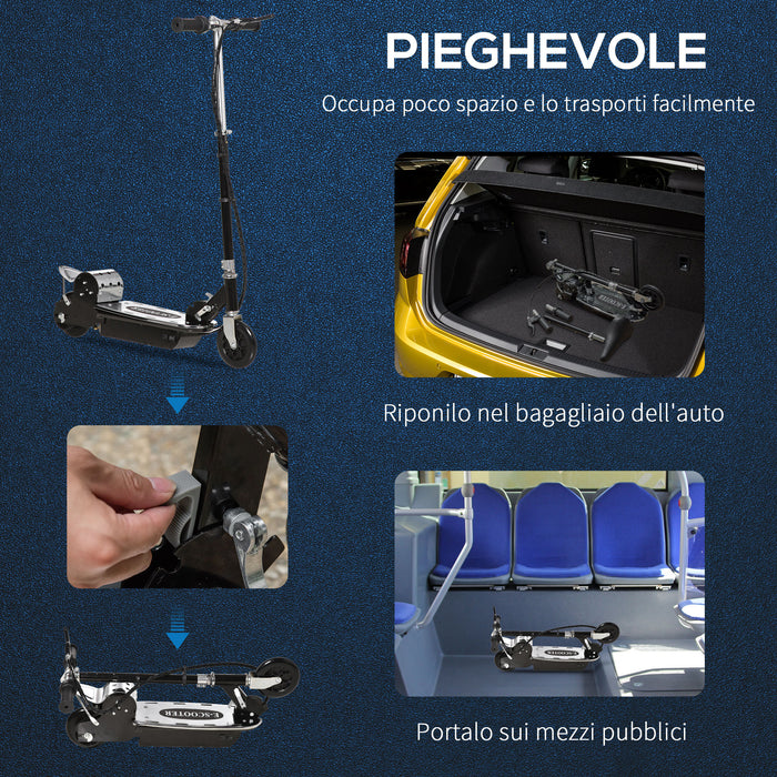 Easycomfort Monopattino Pieghevole per Bambini 7-12 Anni da 120W con Freno e Cavalletto, 75x37x98 cm, Nero