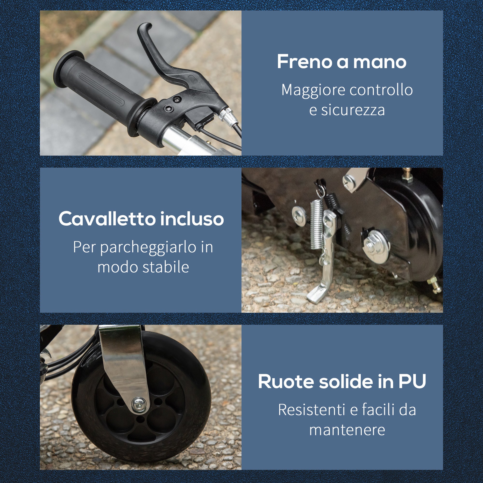 Easycomfort Monopattino Pieghevole per Bambini 7-12 Anni da 120W con Freno e Cavalletto, 75x37x98 cm, Nero