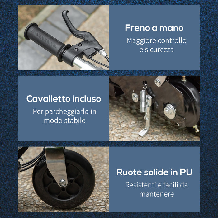 Easycomfort Monopattino Pieghevole per Bambini 7-12 Anni da 120W con Freno e Cavalletto, 75x37x98 cm, Nero