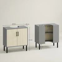 kleankin Mobile Bagno sottolavabo con Doppia anta e ripiano in Truciolato, 60x30x60cm, Grigio e color Quercia