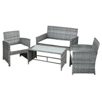 Set Mobili 4 Pezzi Divanetto 2 Poltrone Tavolino da Giardino Metallo, Rattan 108.5 x 61.5 x76.5 cm