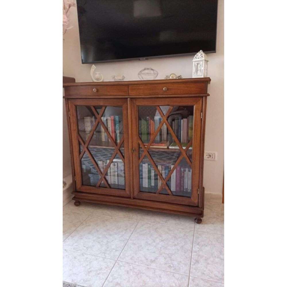 Consolle 1 cassetto grande arte povera in legno massello e mdf con rifinitura noce Bassano- Mis. 101X40X89 H