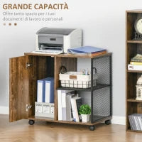 Mobile per Stampante e Documento, Cassettiera con Rotelle in Stile Nordico, Mobiletto Multiuso per Ufficio e Casa, Marrone Vintage