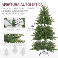 Albero di Natale 210 cm in Plastica Verde con Base in Metallo e 2445 Rami Ignifughi