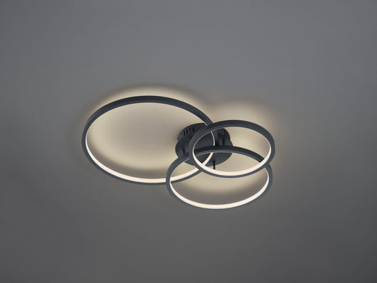 AARON PLAFONIERA LED ANTRACITE 3 ANELLI CON TECNOLOGIA " WIZ " MULTIFUNZIONE D. 80CM 3000-6000K 4200LM 36W DIMMERABILE