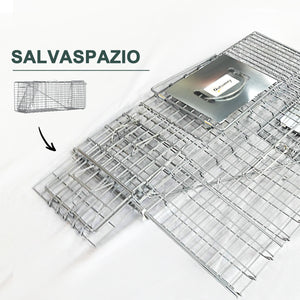 Easycomfort Gabbia Trappola per Animali Vivi Pieghevole in Acciaio, 81x26x34.5cm, Argento