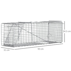 Easycomfort Gabbia Trappola per Ratti, Topi e Nutrie Pieghevole in Acciaio, 93x31x34.5cm, Argento
