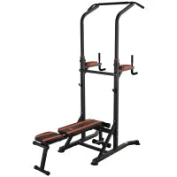 Power Tower Pieghevole, Stazione Fitness Multifunzione Regolabile in 7 Posizioni con Sbarra Trazioni, Dip Station, Pull UP Station e Panca Piana in Acciaio, per Home Gym Casa, Portata 150kg