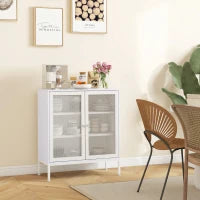 Buffet Mobile da Cucina a 3 Livelli con 2 Ante a Maglia con Ripiano Regolabile, 80 x 37 x 92 cm, Bianco