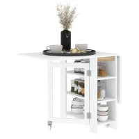 Tavolo Pieghevole Pranzo con 2 Ribalte e Ripiani Espandibile per 4 Persone, 120x60x75 cm, Bianco