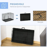 Gabbia per Animali Domestici Trasportino per Cani e Gatti Pieghevole in Acciaio Doppia Apertura, 76x46x52cm, Nero