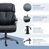 Poltrona da Ufficio Ergonomica con Poggiatesta, Altezza Regolabile e Dondolo, Sedia Girevole con Ruote, 68x76x117-125cm, Nero