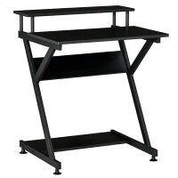 Tavolo Porta PC Salvaspazio con Ripiano Monitor Rialzato, 70x60x85.5cm, Legno - Nero