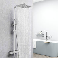 AICA Colonna doccia con miscelatore termostatico, rubinetto doccia 29x4.5cm, soffione doccia quadrato 25x25cm in acciaio inox cromato