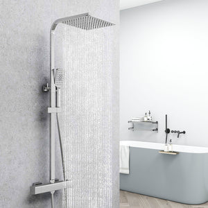 AICA Colonna doccia con miscelatore termostatico, rubinetto doccia 29x4.5cm, soffione doccia quadrato 25x25cm in acciaio inox cromato