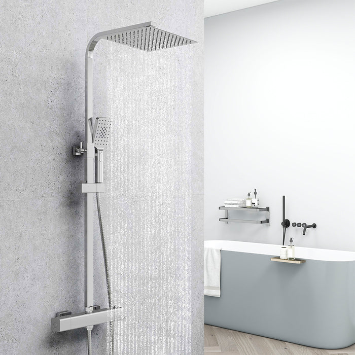 AICA Colonna doccia con miscelatore termostatico, rubinetto doccia 29x4.5cm, soffione doccia quadrato 25x25cm in acciaio inox cromato